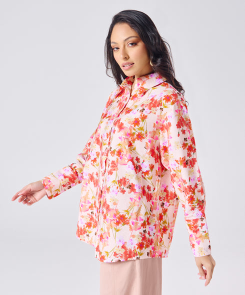 Oversized Orange Printed Shirt